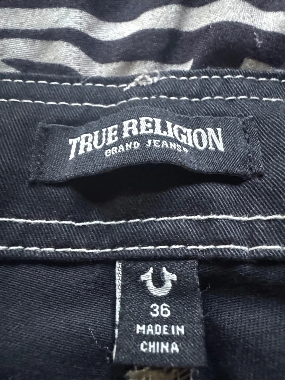 True Religion Black Cargo Pants with White Contrast Stitching